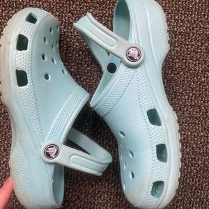 Ice blue Crocs. Women’s size 8. Men’s size 6.